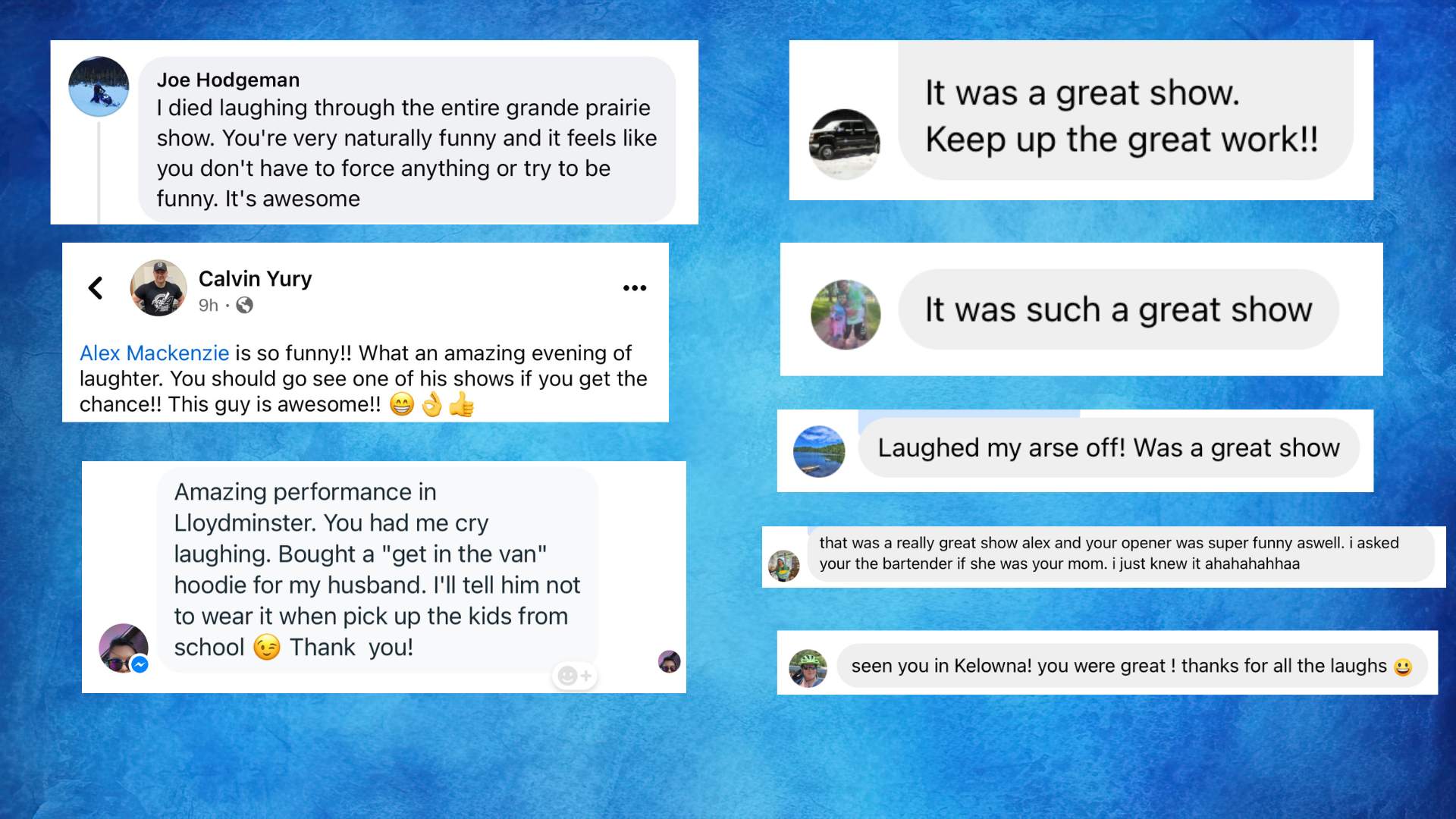 Original audience review screenshot 12, showing social media names, photos and comments